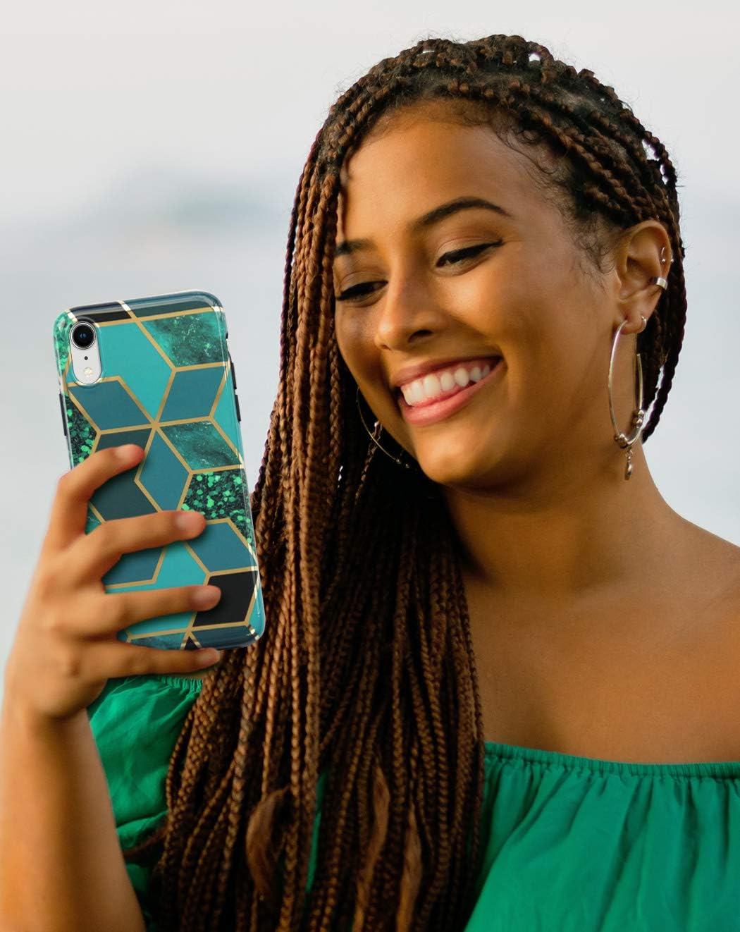 Coolwee iPhone XR Case Marble Slim Fit Bling Glitter Sparkle Case Gold Foil Stripe 10R Thin Cute Design Glossy Finish Soft TPU Bumper Girls Women Protective Cover for Apple iPhone XR 6.1 inch Green