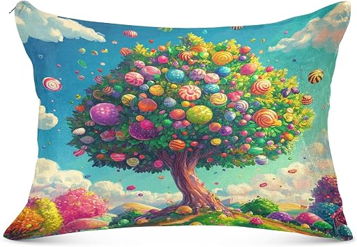 Candy Tree Green Pillowcase for Hair and Skin Body Plush Pillow Case Standard Size 20"X 26" Bed Pillowcases with Zipper for Women