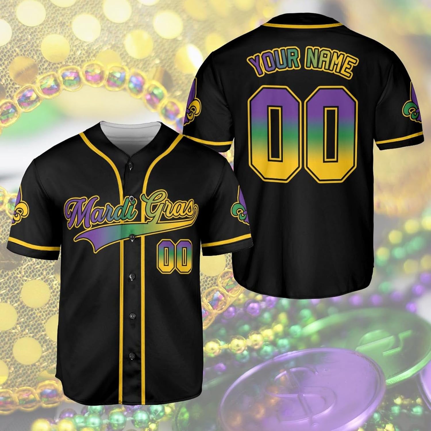 Personalized Baseball Jersey - Custom Name & Number Parade Jersey, Mardigras Squad Jersey, Louisiana, Fat Tuesday Gifts A1 Black