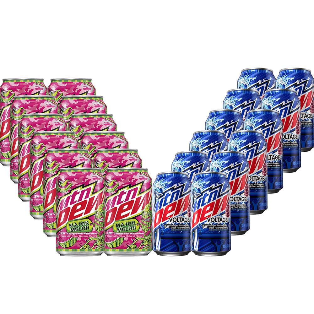 Mountain Dew Major Melon and Voltage | Blast of Natural Flavour | Seasonal Favourite | Variety Pack - 24-Pack, 355ml