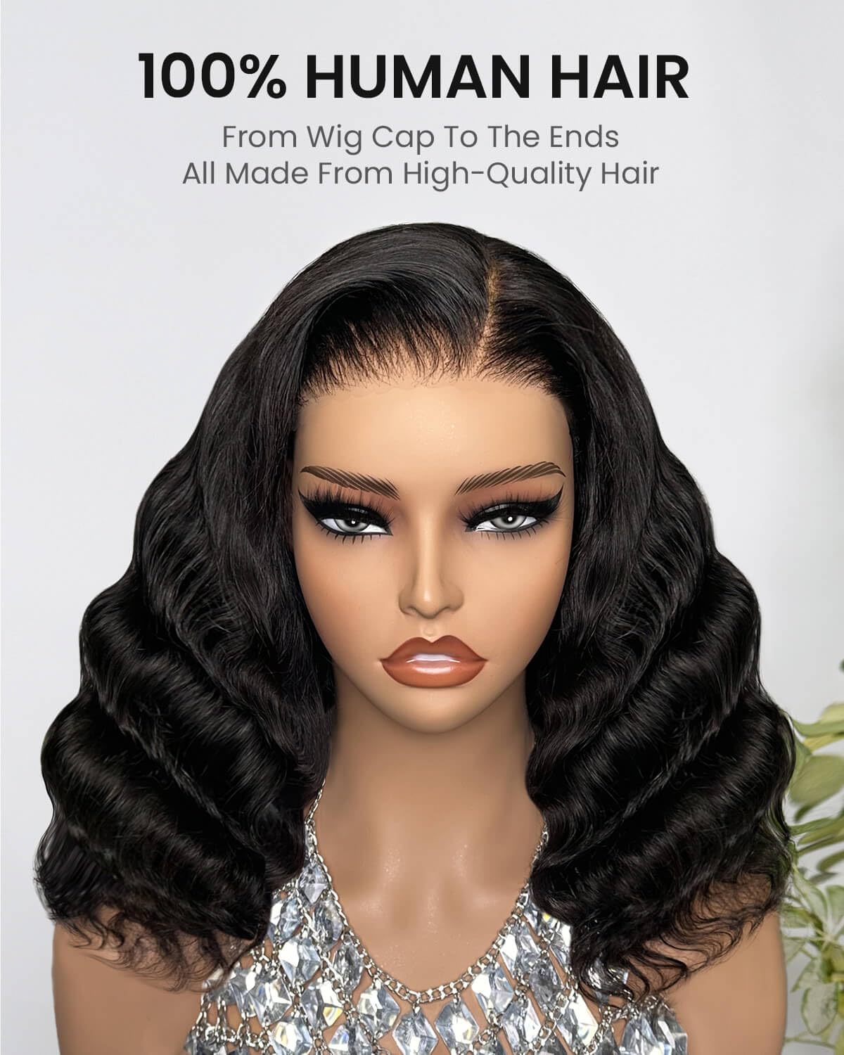 MEGALOOK Ready to Go Glueless Pre Cut 5x6 Lace Front Wig Loose Curly Bob Wig Upgraded Pre Plucked Bleached Invisible Knots Natural Black Color 14 Inch - Image 3
