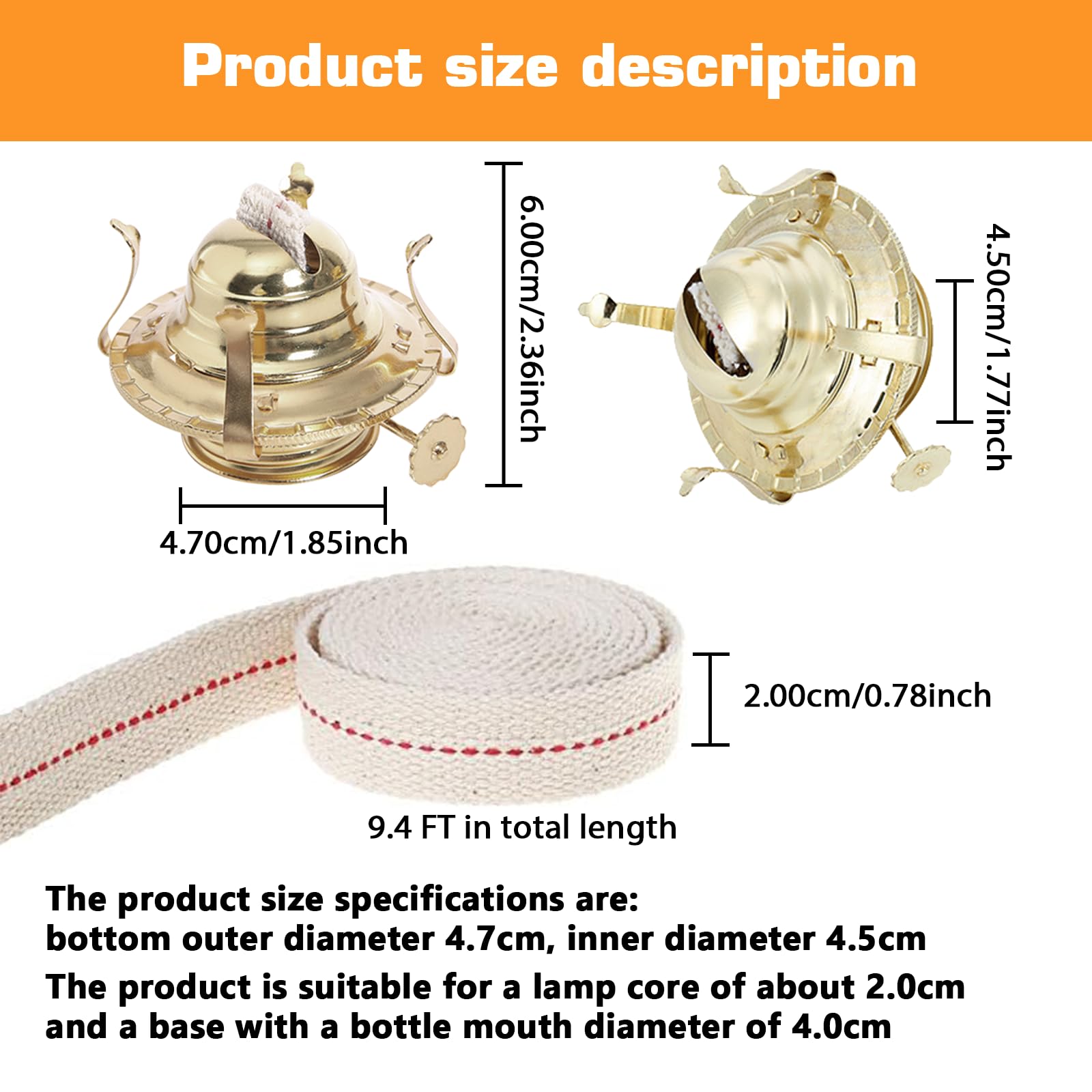 Pacify 3 Pack Oil Lamp Burner Kerosene Oil Lamp Parts Replacement #2 Brass Plated with 1 Roll 9.4FT Cotton Wick