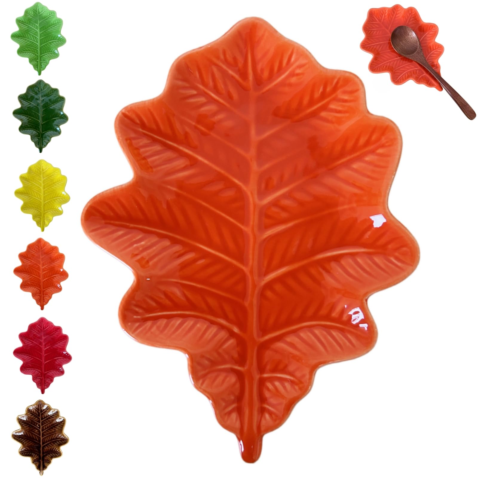 Cute Ceramic Spoon Rest & Holder for Stove Top & Kitchen Counter Ladle Holder Cooking Spoon Coffee Spoon Rest Utensil Rest Spatula Rest, Seasonal Leaf Kitchen Decor & Accessories (Oak, Orange)