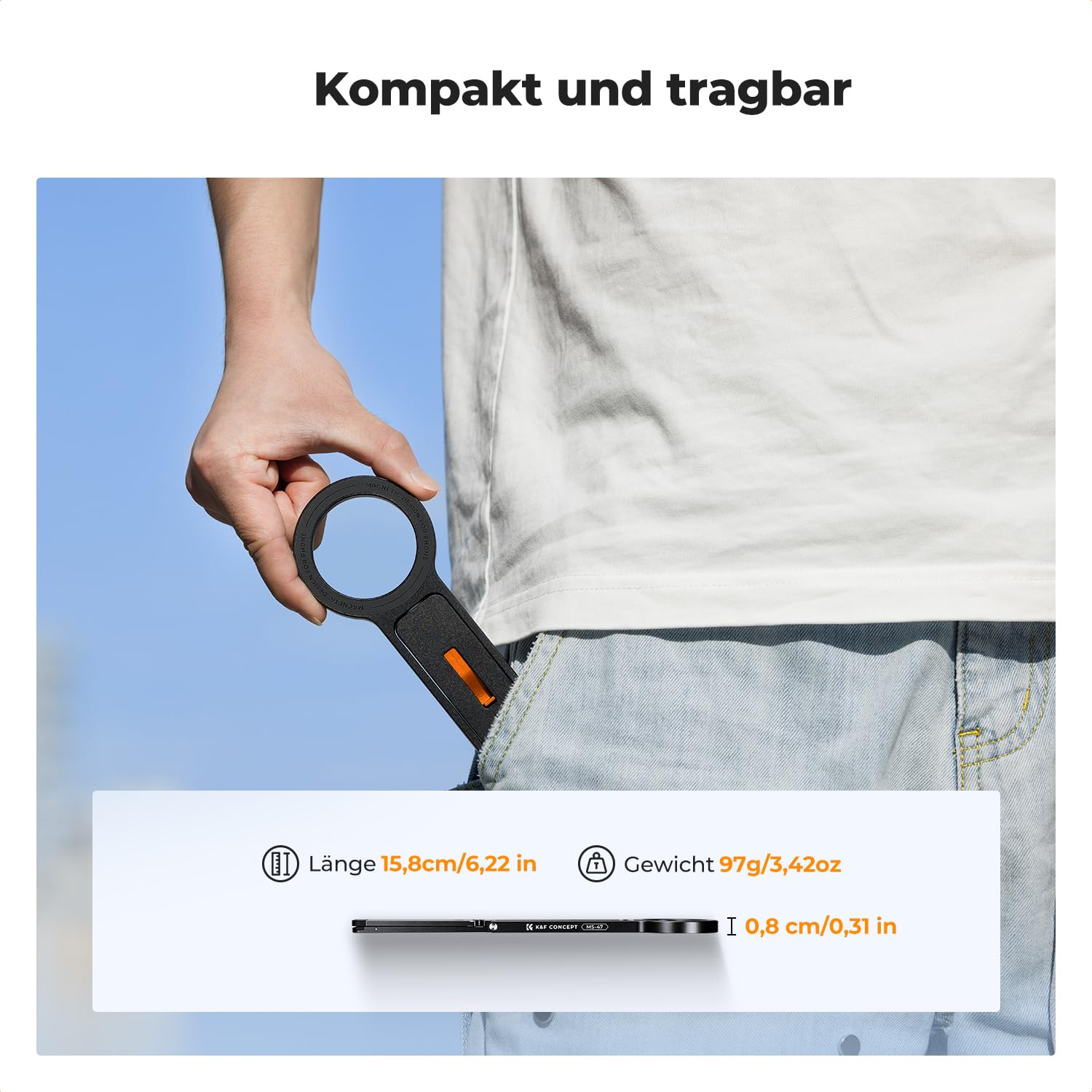 K&F Concept MS-47 Magnetisches Handy Stativ, tragbares Mini Selfie Stick Stativ für Smartphone mit 360°Drehung, rutschfeste Silikonpolster für stabilen Halt, Kompatibel mit iPhone, Samsung&Android