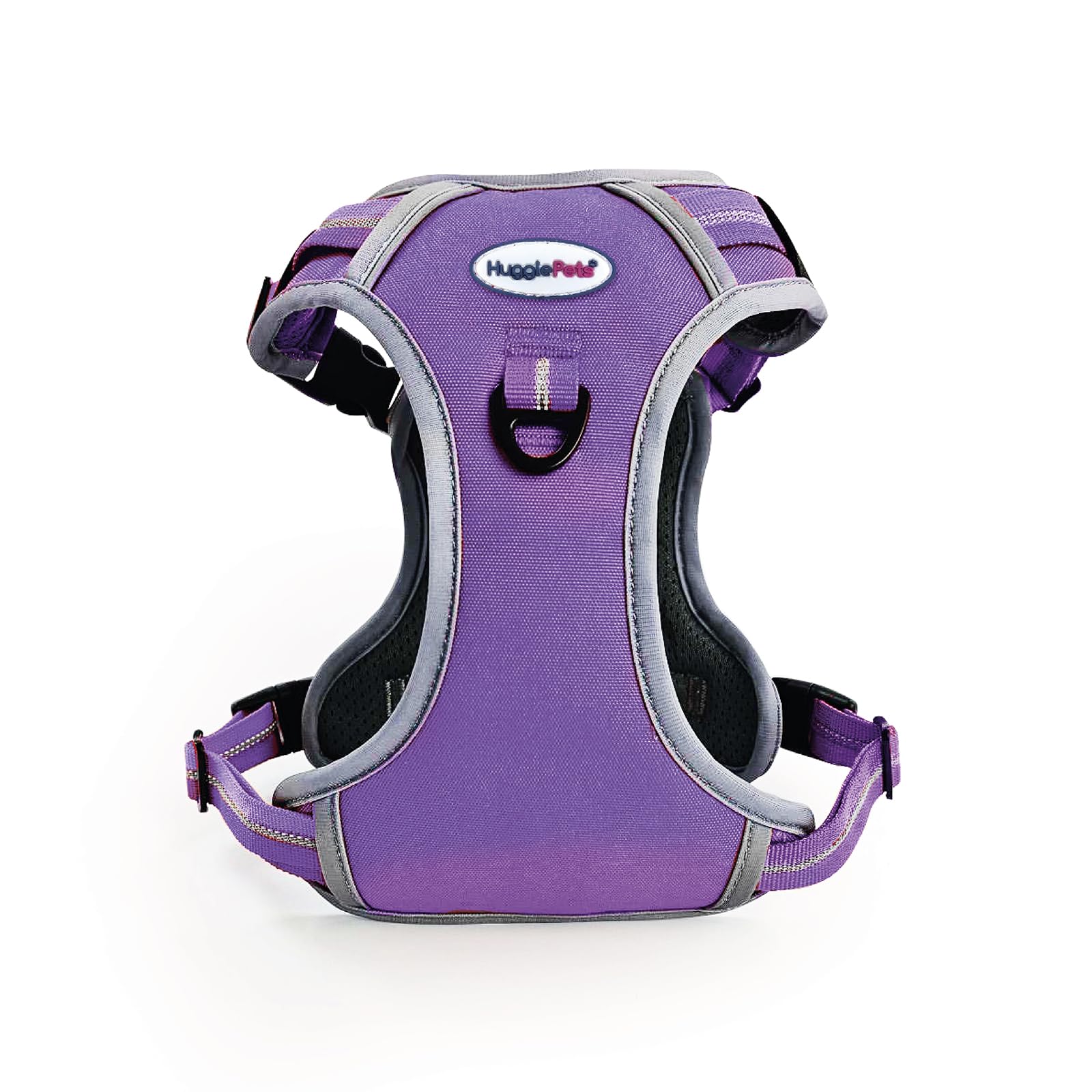 HugglePets Activity & Travel Comfort Dog Harness | Purple Small 45-60cm | Adjustable Reflective | Breathable Mesh | Padded Grab Handle | Front & Rear D-Ring | Great