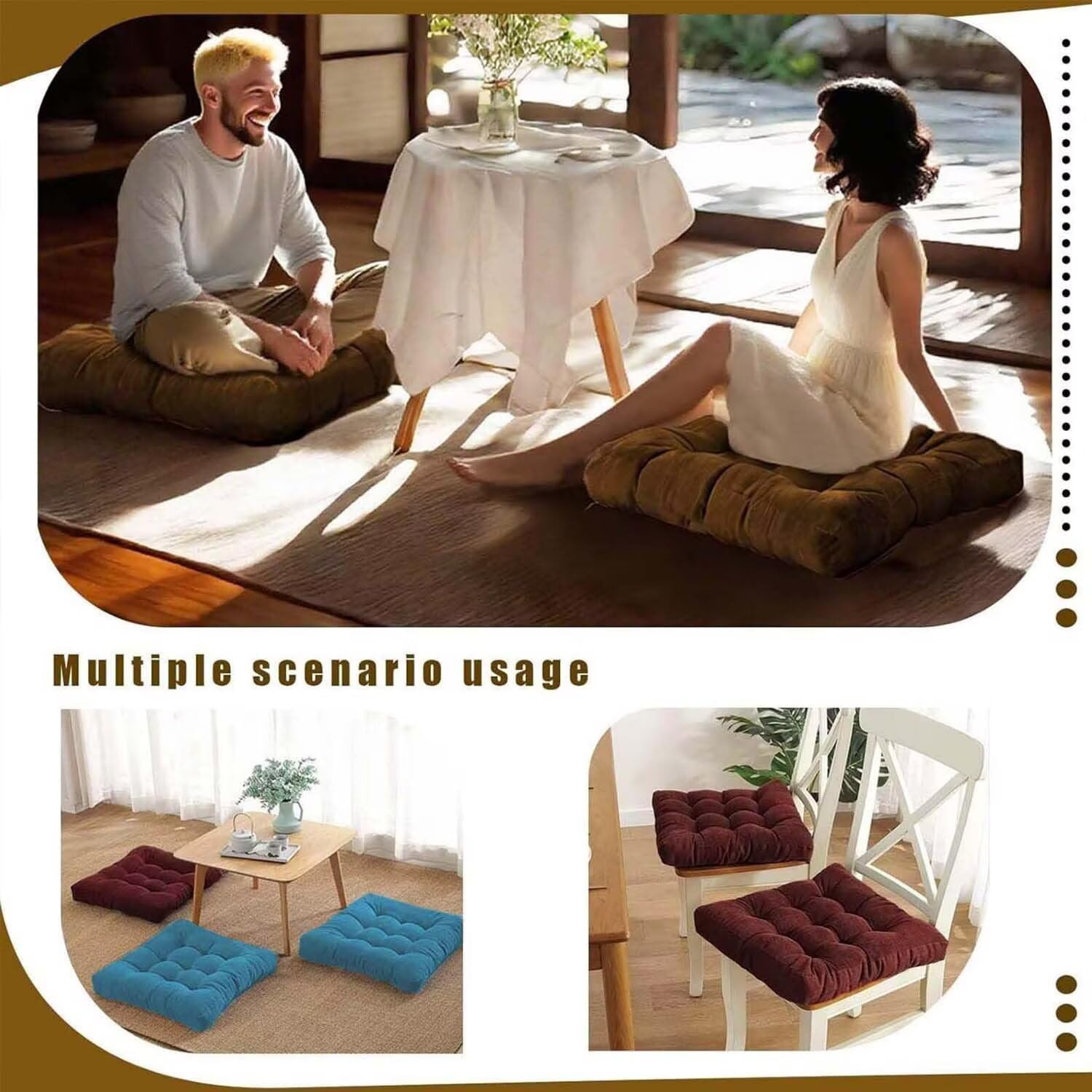 Floor Pillows Set Square Chair Cushion Pad Tufted Seat Cushions for Living Room Balconies Office Brown 18x18in