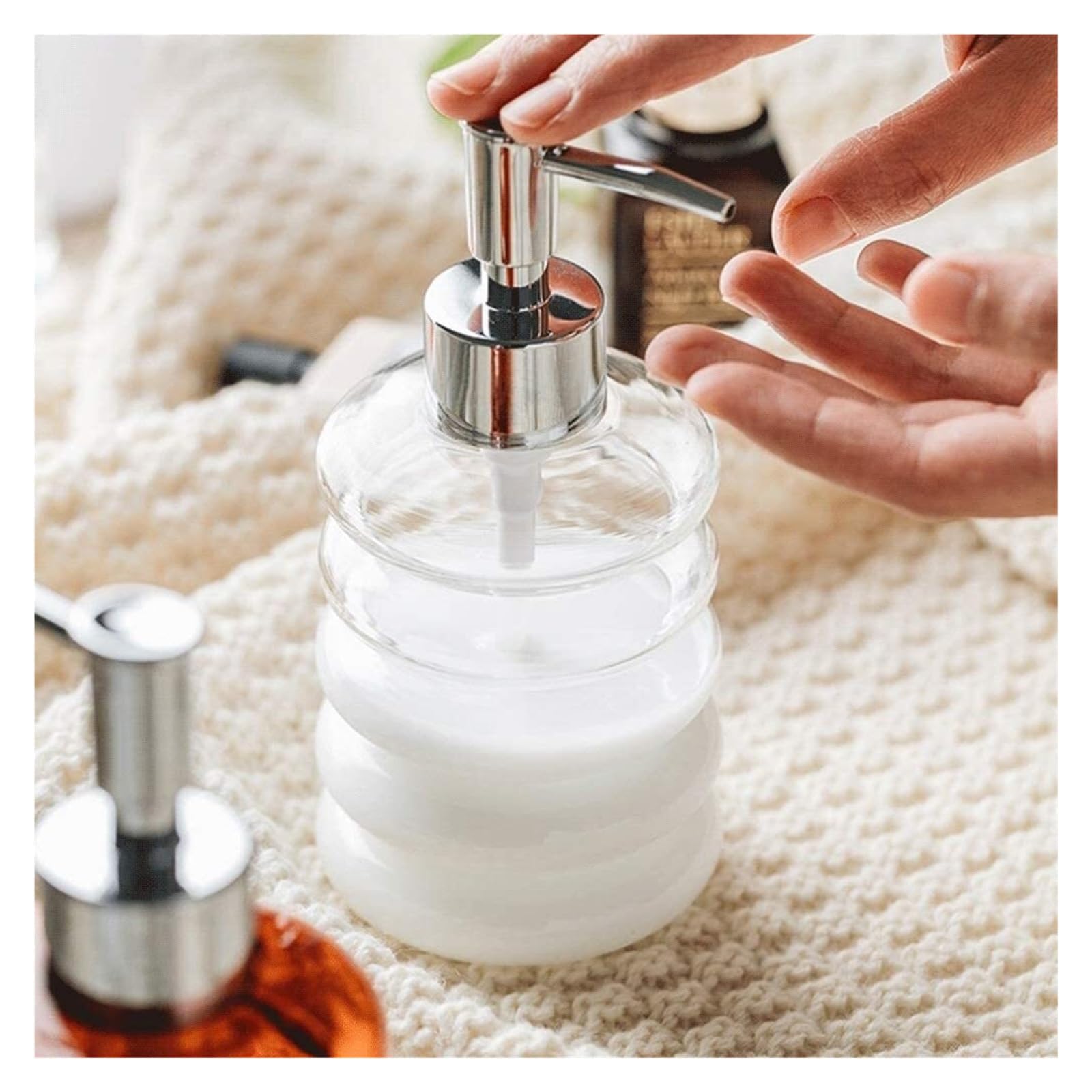 Dispenser di Sapone Dispenser di Sapone in Vetro ambrato Pompa per liquidi Ricaricabile Bottiglie Marroni Dispenser di lozione Trasparente per Cucina o Bagno Cucina Bagno, Trasparente
