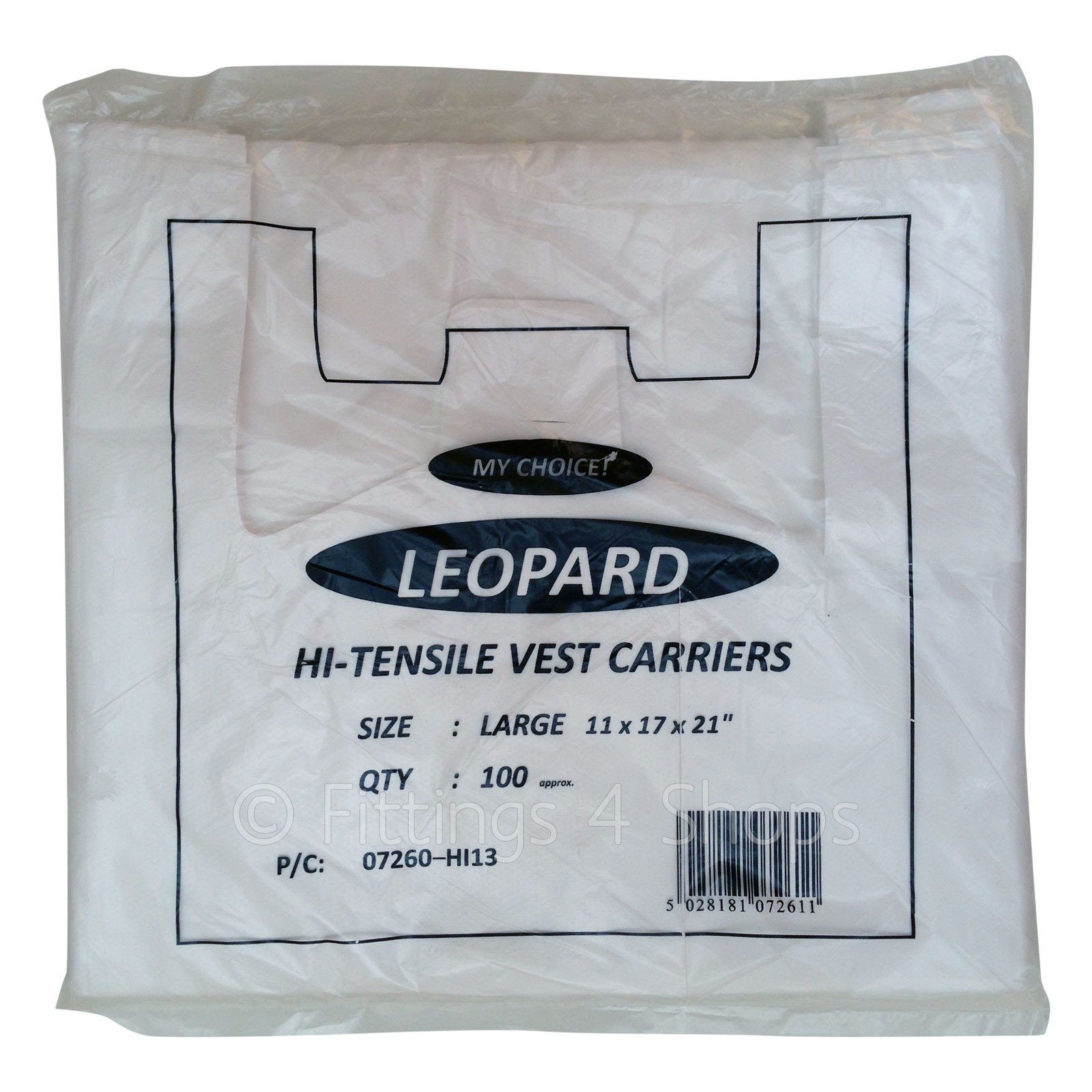 Thali Outlet® - 2000 x Large White Vest Plastic Carrier Bags 11"x17"x21" - Leopard