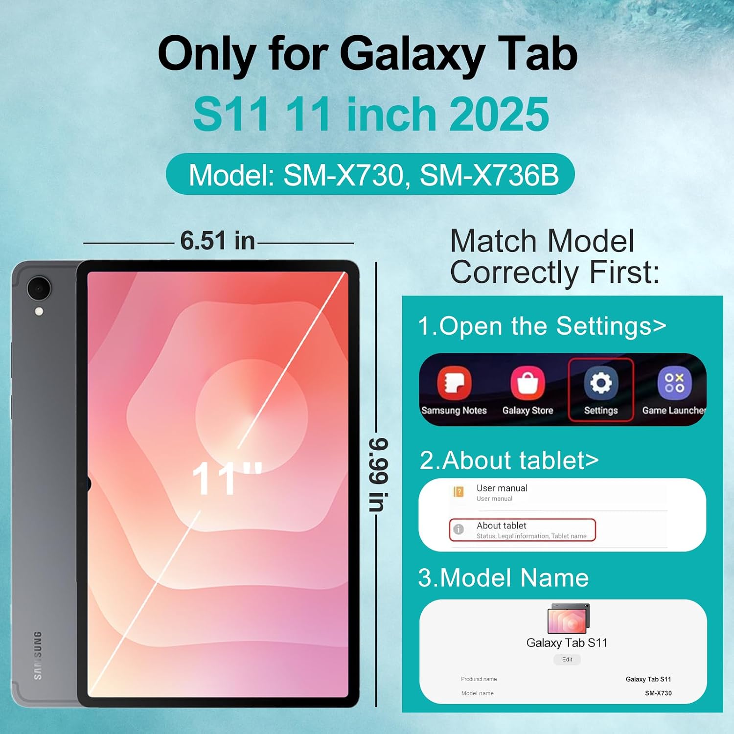 Case for Samsung Galaxy Tab S11 5G 11 inch 2025 (SM-X730/X736B), Shockproof Protective Cover for Tablet S11 with Screen Protector, Pencil Holder, Rotate Kickstand, Hand Strap, SkyBlue image 2