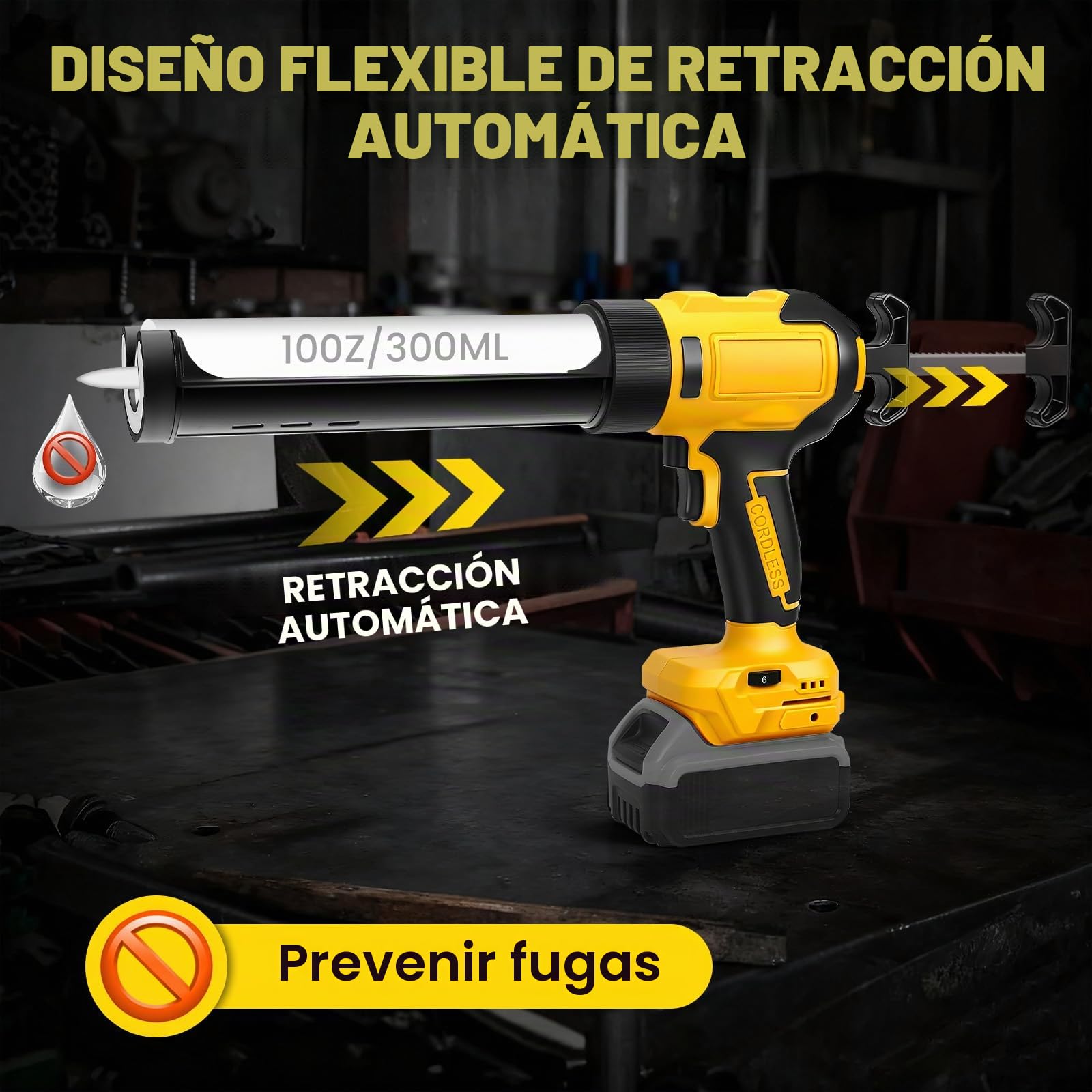 Pistola Selladora Inalámbrica para Dewalt 20V (sin Batería) | Pistola de Calafateo Eléctrica, 6 Velocidades Ajustables, Pantalla Digital y Luz LED, para Rellenar y Sellar