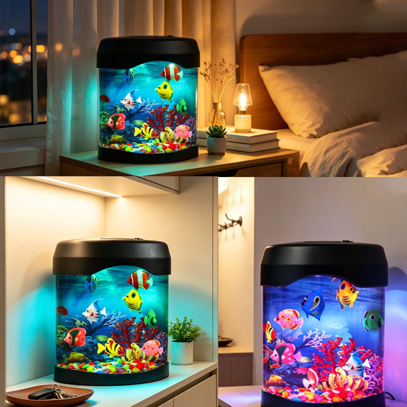 Veilleuse pour aquarium avec 6 couleurs changeantes et 8 faux poissons