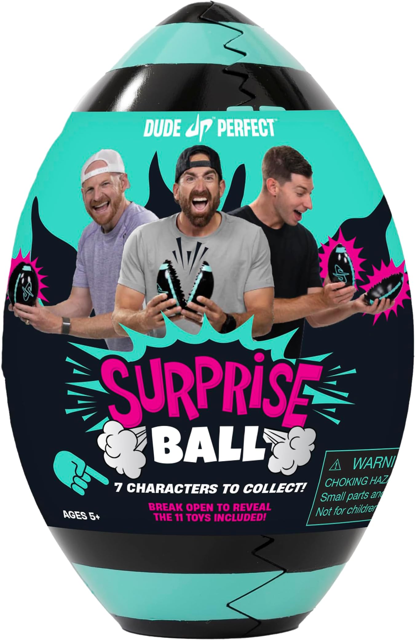 Dude Perfect Surprise ball for children with 5 toys + sticker pack, unpack hidden prizes and a mysterious character, collect all 7 characters, game for all ages