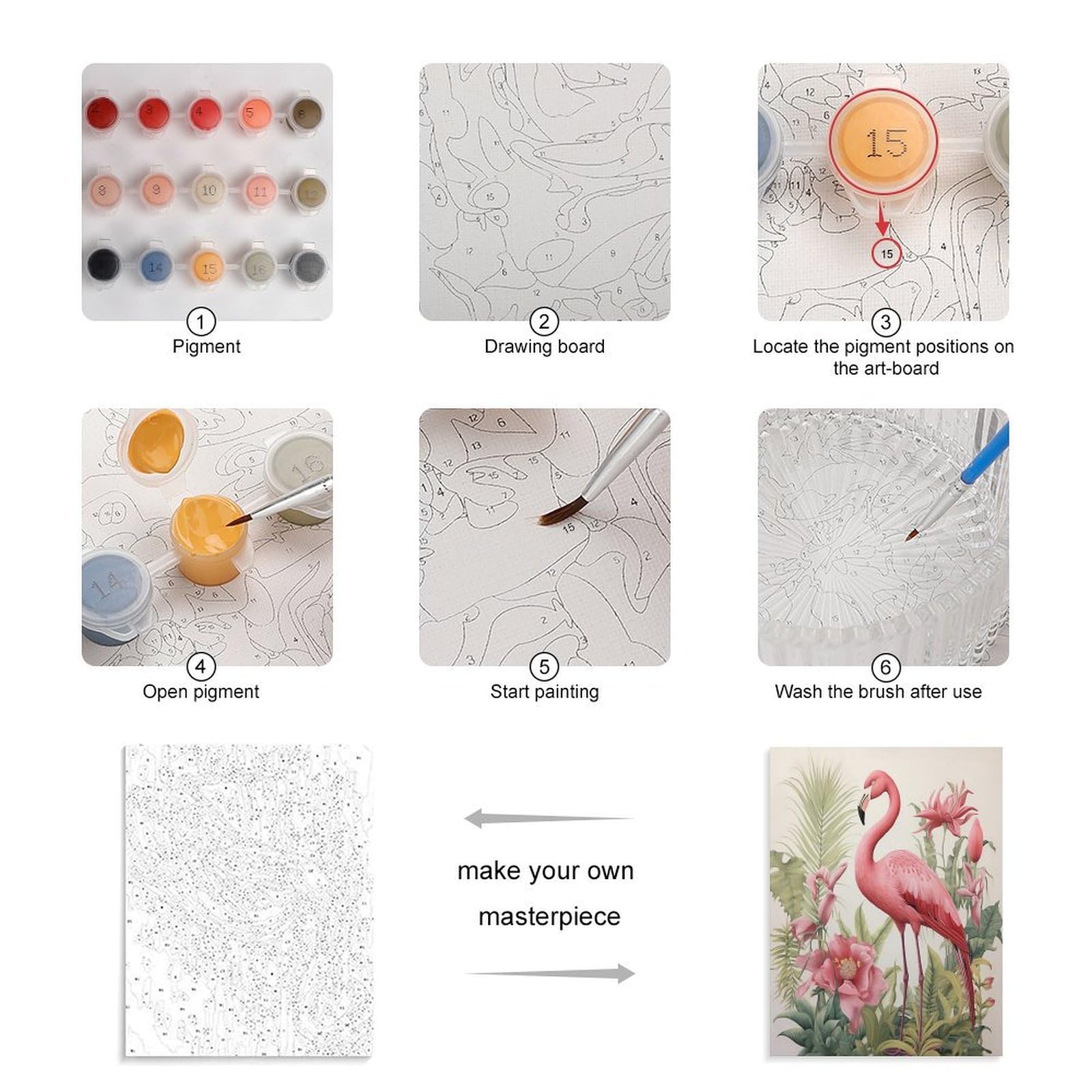 LPAGBCNU Malen nach Zahlen mit Flamingo und Blättern, Set für Erwachsene, Anfänger, Erwachsene, Malen nach Zahlen, Kits auf Leinwand, DIY-Acryl-Ölfarben, Malerei mit Pinseln für Geschenk
