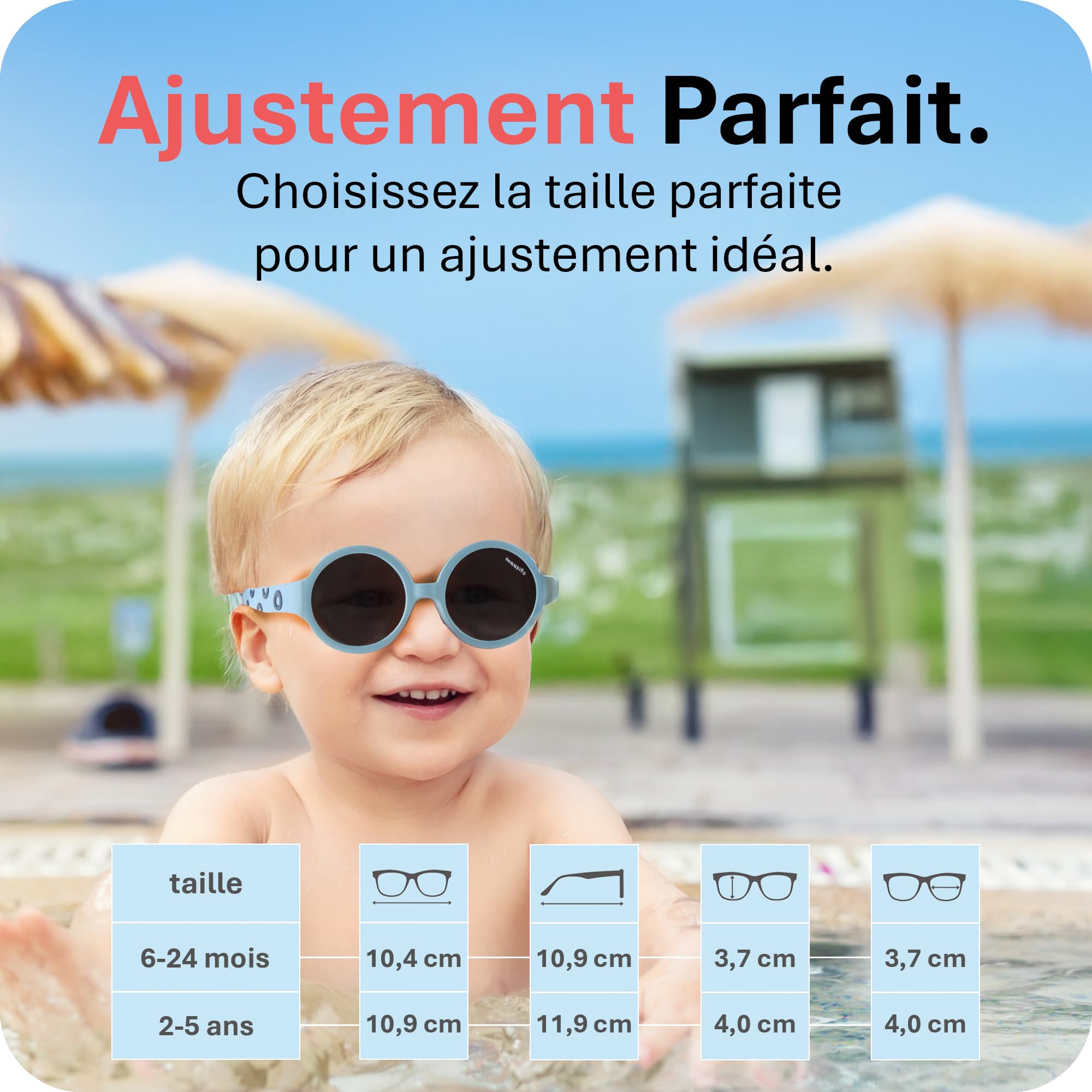 Mausito Lunettes de soleil enfant monture flexible & bandeau ajustable | Lunettes de soleil bébé et enfant protection 100% UV & sans BPA | Design européen, maintien parfait | 6-24 mois et 2-5 ans