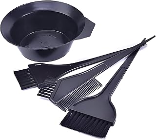 مجموعة صبغ الشعر - مجموعة من 4 قطع مع وعاء خلط و3 فرش صبغ ومشط تلوين للاستخدام في الصالون او المنزل (اسود) (مجموعة من 4 قطع)