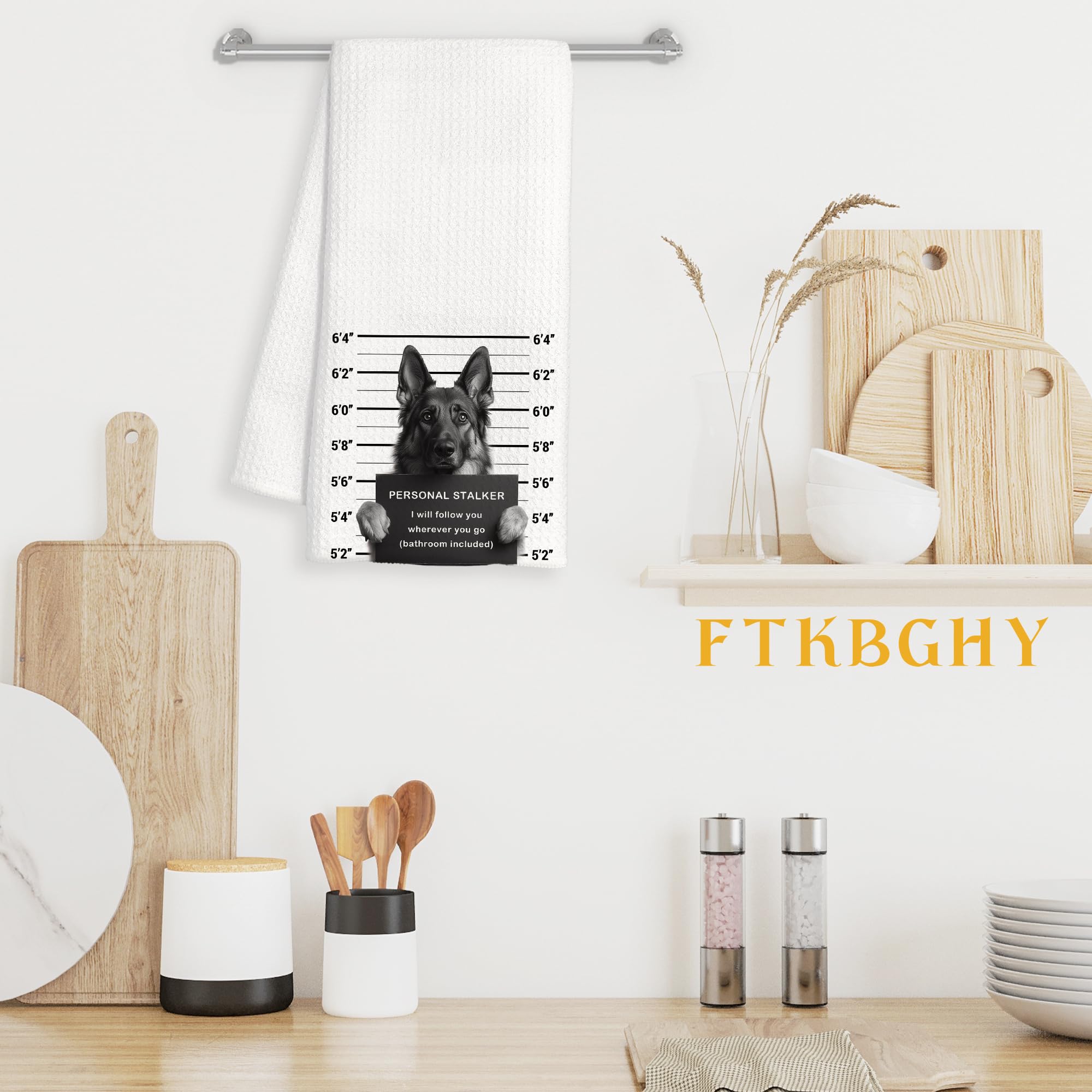 Funny German Shepherd Kitchen Towels, German Shepherd Gifts for Women Men, Black and White Dog Mugshot Decorative Dish Hand Tea Towels for Bathroom Kitchen, 16x24 Inch