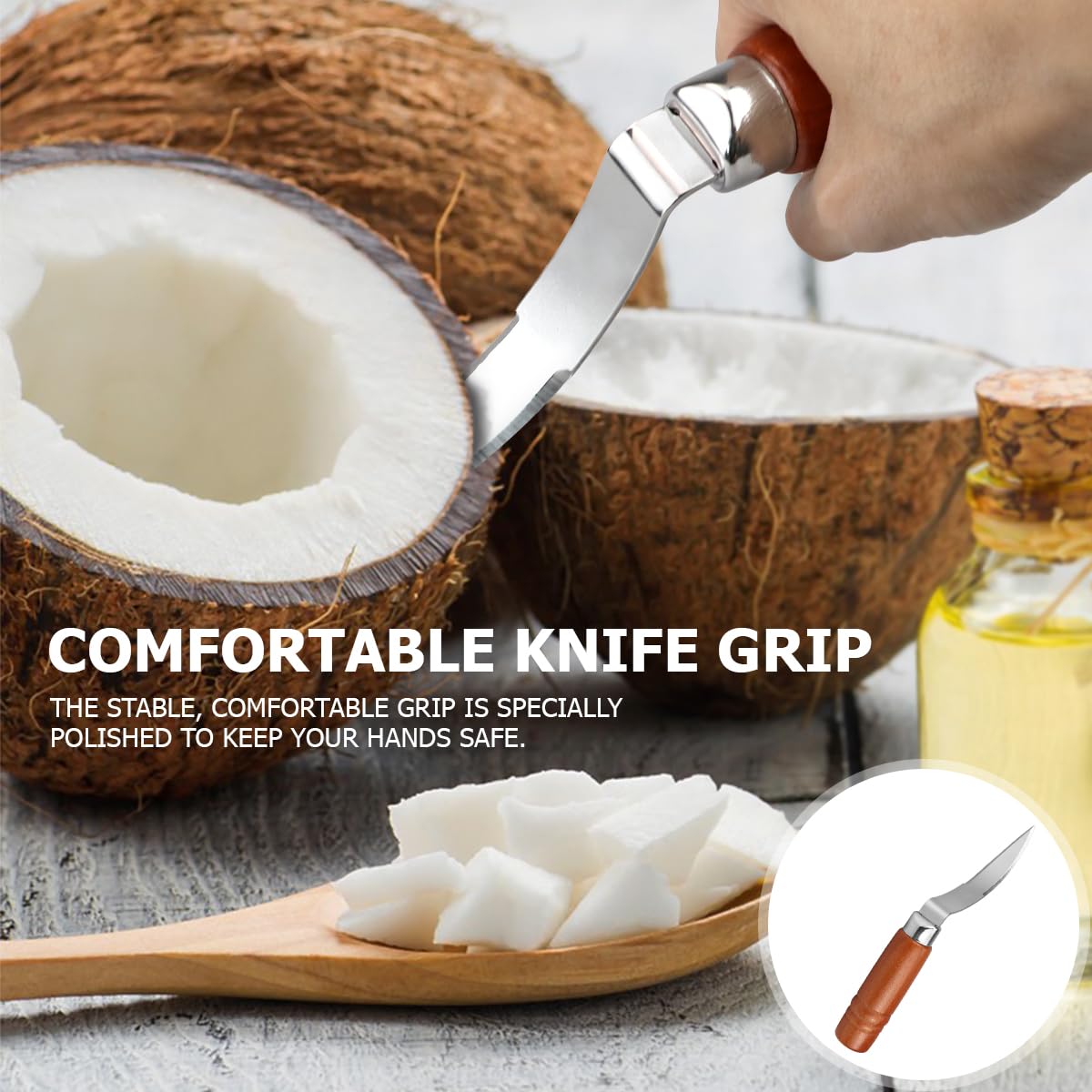 DOERDO Coconut Tool Coconut Meat Remover Stainless Steel Coconut Opener Scraper for Kitchen Home 9X1.1 Inch - Image 4