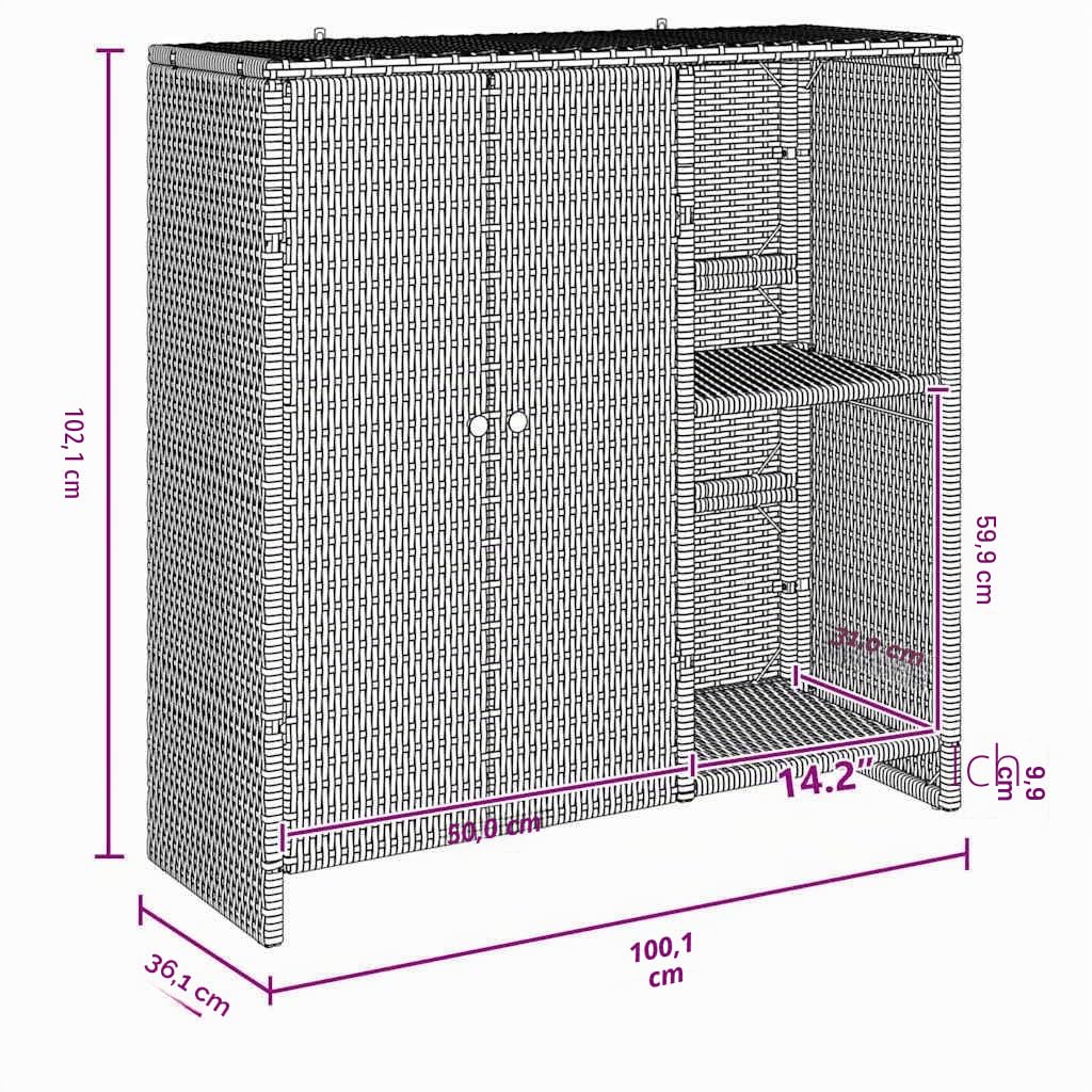 vidaXL Aufbewahrungsschrank mit Regal Schwarz 100 x 36 x 102 cm Rattan, Eleganter Wohnzimmer-Speicher, praktischer Rattan-Schrank, moderner Multi-Organizer für Innenräume