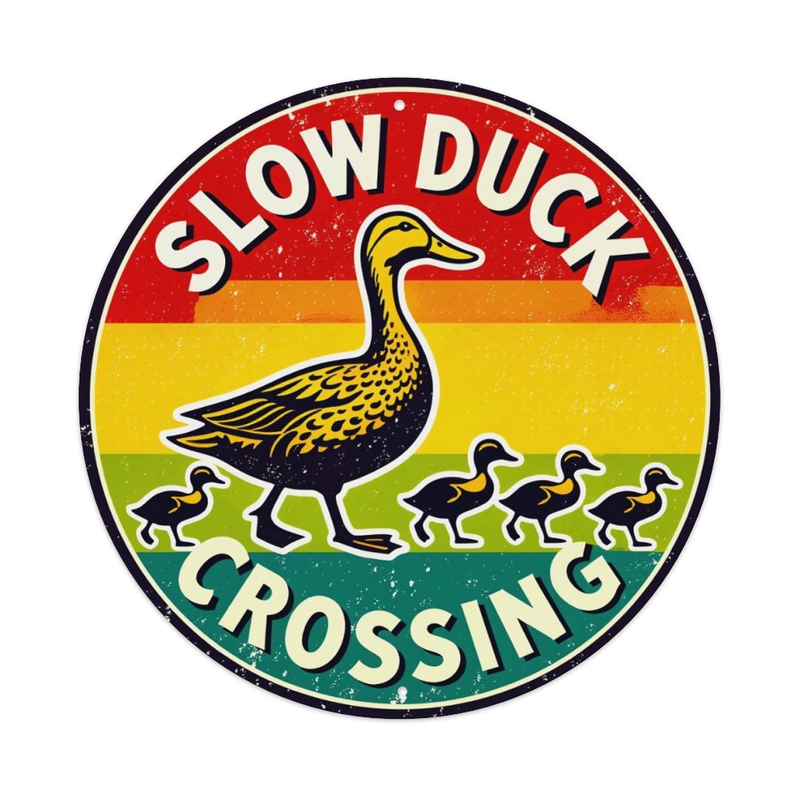 Duck Family Crossing Sign Pattern Round Tin Sign Vintage Metal Poster, Home Bar Garage Man Cave Cafe Indoor & Outdoor Wall Decoration 8x8Inches