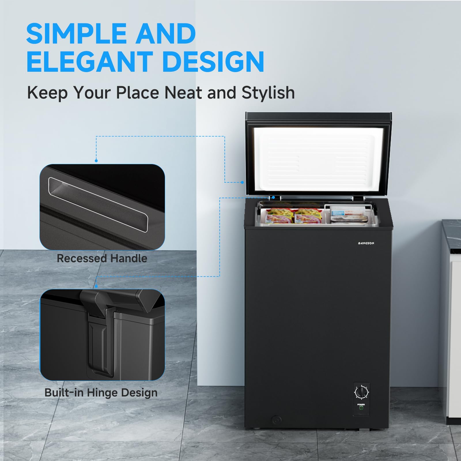 Bangson 3.5 Cu.Ft Chest Freezer, Compact Deep Freezer With Removable Basket, Adjustable Thermostat, Energy-Saving, Quiet Mini Freezer For Home/Dorm/Apartment/Garage,Black on Fridge.com - View 6