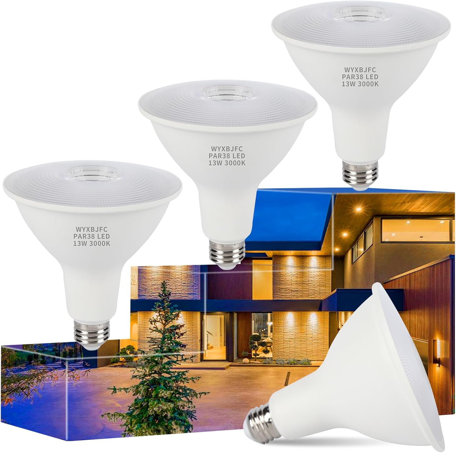 Par38 Outdoor Flood Light Bulb, LED Flood Light Bulbs 4 Pack, 13W(120W Equivalent) Dimmable LED Outdoor Flood Light Bulbs E26 Base, 1300LM 3000K, Waterproof Led Flood Lights for Out door Indoor