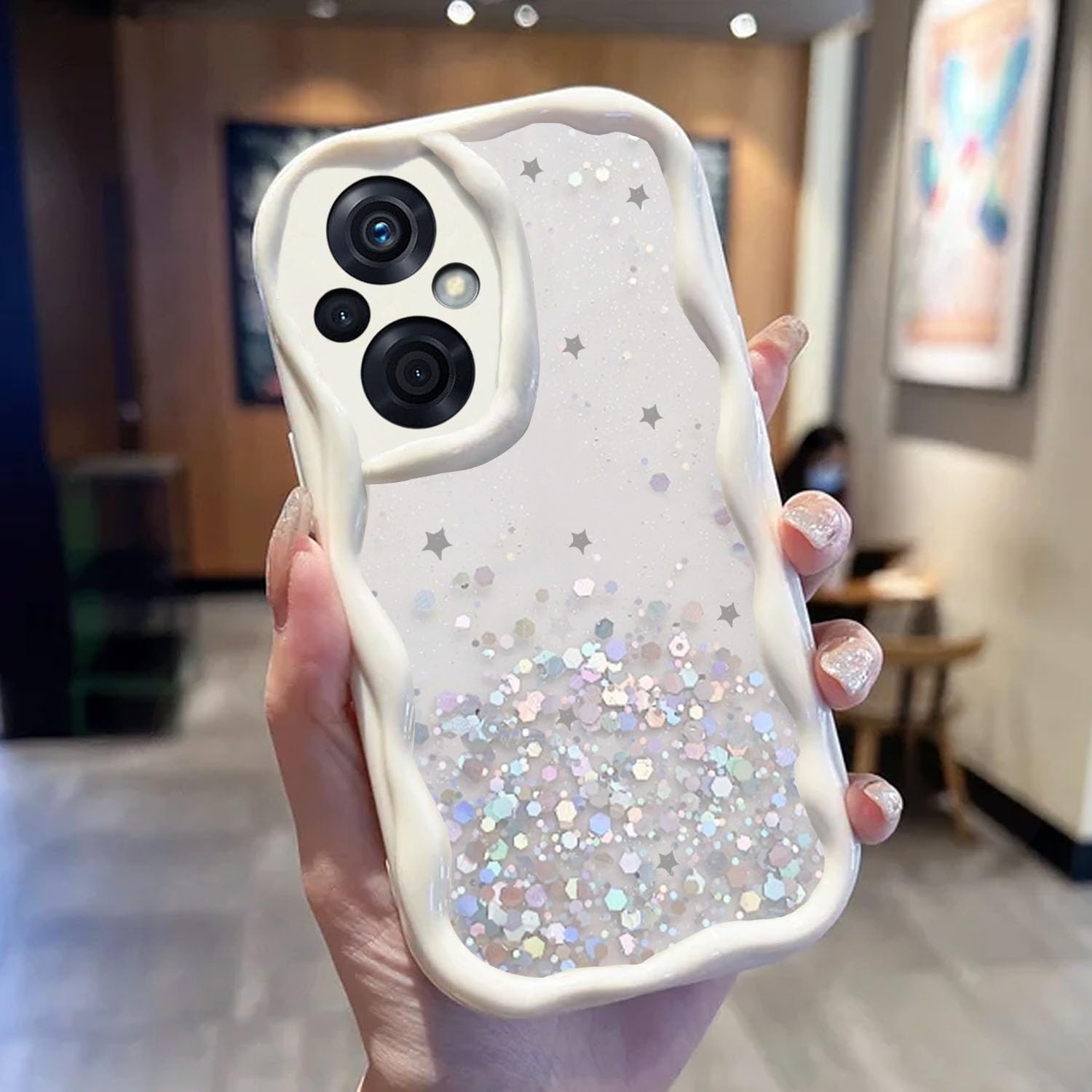 KC Back Cover for Oppo F21 Pro 5G & Oppo F21s Pro 5G, Dry Fixed Non Moving Glitter Curly Wave Shape Shockproof Bumper Soft Silicone Case with Camera Protection (White) (B0CXDSB9PV) Amazon Price History, Amazon Price Tracker