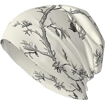 Vintage Floral Toile De Jouy Flowers and Vines Beanie Hat Unisex Knitted Hat Warm Slouchy Skull Cap Black