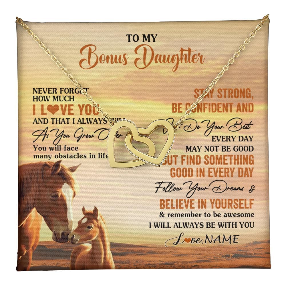 Yametee Personalized To My Bonus Daughter I Love You Forever Necklace From Stepmom Dad Horse Stepdaughter Birthday Jewelry Christmas Customized Gift Box Message Card