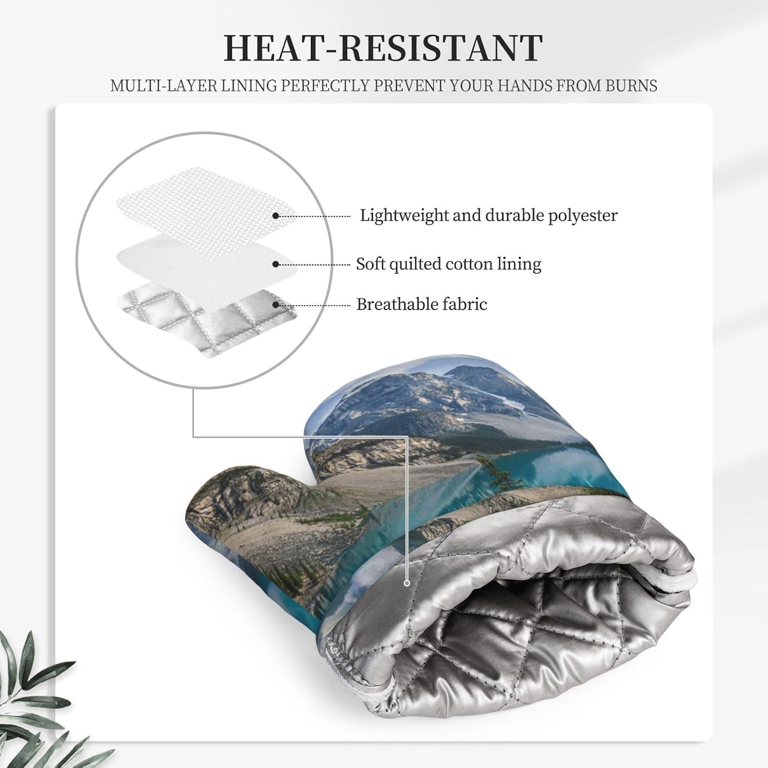 Beautiful Mountains Oven Mitts and Pot Holders Set of 4 Heat Resistant Kitchen Gloves with Silicone Palm Hot Pads for Baking Cooking Grilling BBQ