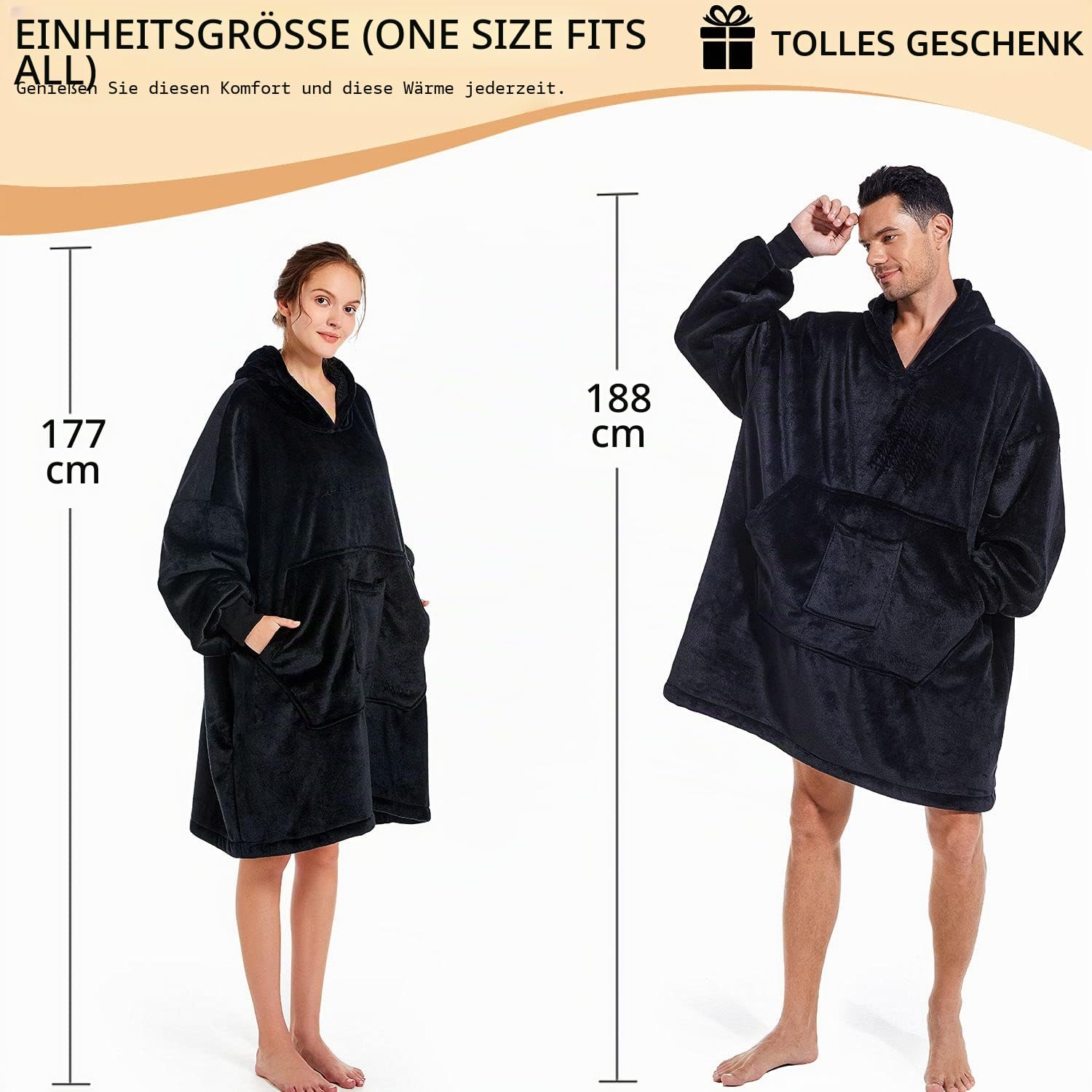 REDESS Decke mit Ärmeln Decken Hoodie Sweatshirt, tragbare Decke, übergroßer Sherpa mit Ärmeln und Riesentasche, kuscheliger Kapuzenpullover, warm für erwachsene Kinder