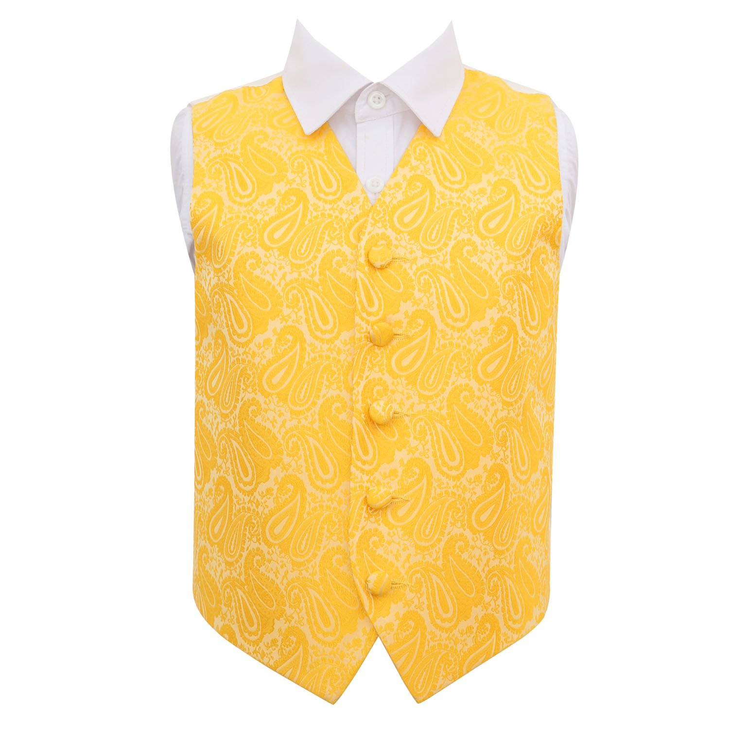 Dqt Boys Gold Paisley Floral Wedding Waistcoat Vest – Page Formal Suit – 34" (13-14 Years)