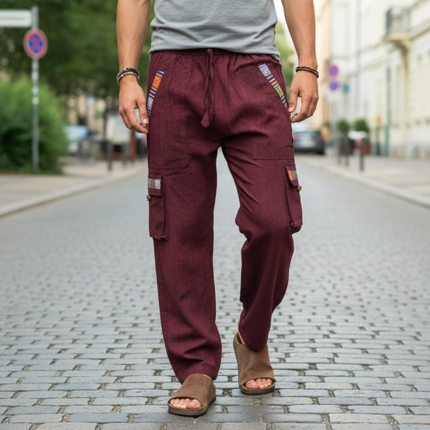 Guru-Shop, Pantalones de Yoga, Pantalones Goa en Estilo étnico, Algodón, Pantalones Para Hombres