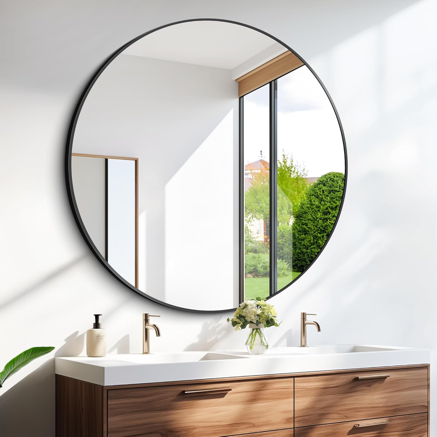 39" Large Round Mirror, Black Circle Mirror for Wall, Metal Framed Round Mirror, Big Wall Mounted Bathroom Mirror Round, Modern Vanity Mirror Circular Mirrors for Wall, Over Sink, Living Room Round 39"x39"