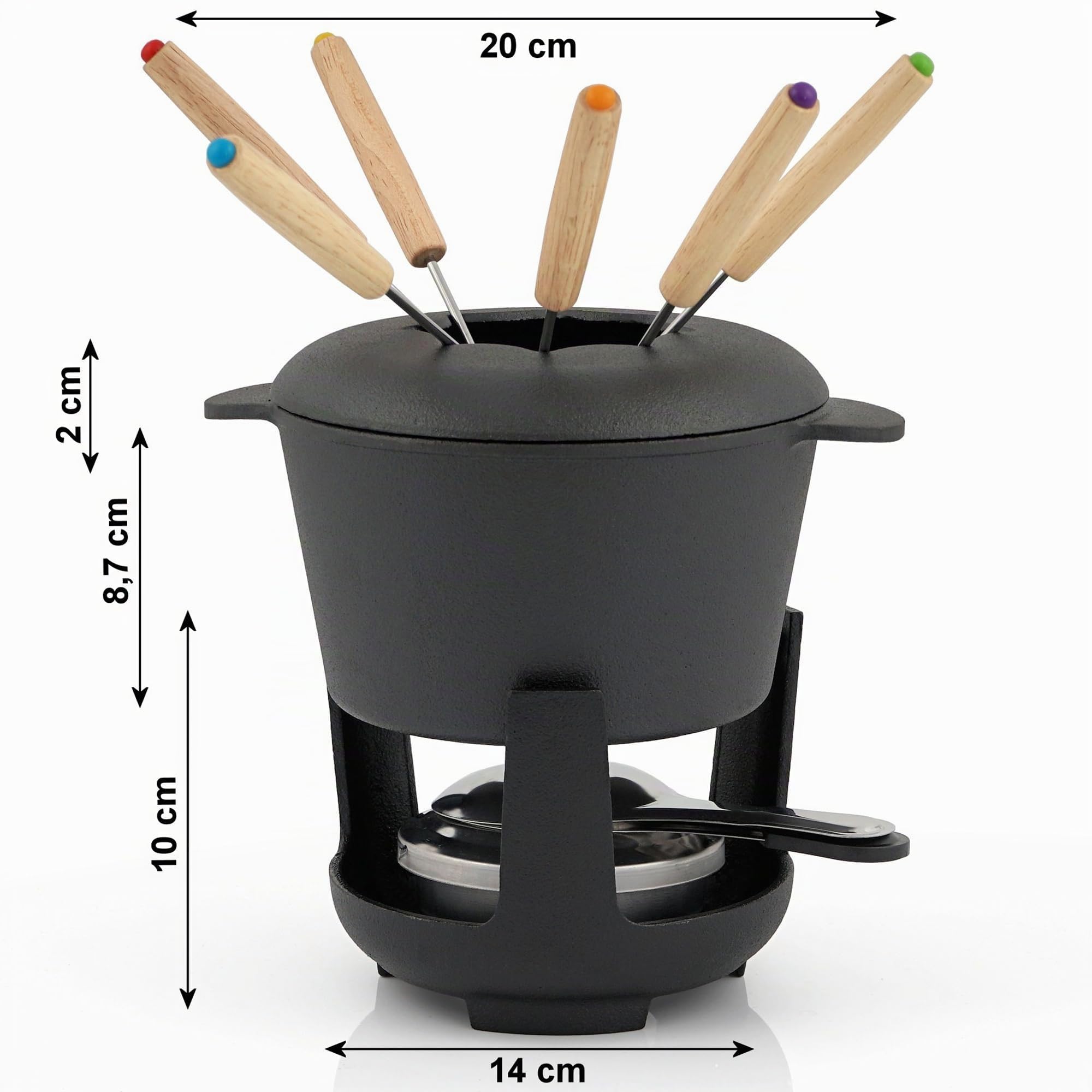 BBQ-TORO Zestaw do fondue żeliwny 6 os 13 szt palnik widelce 1L czekolada ser indukcja czarny