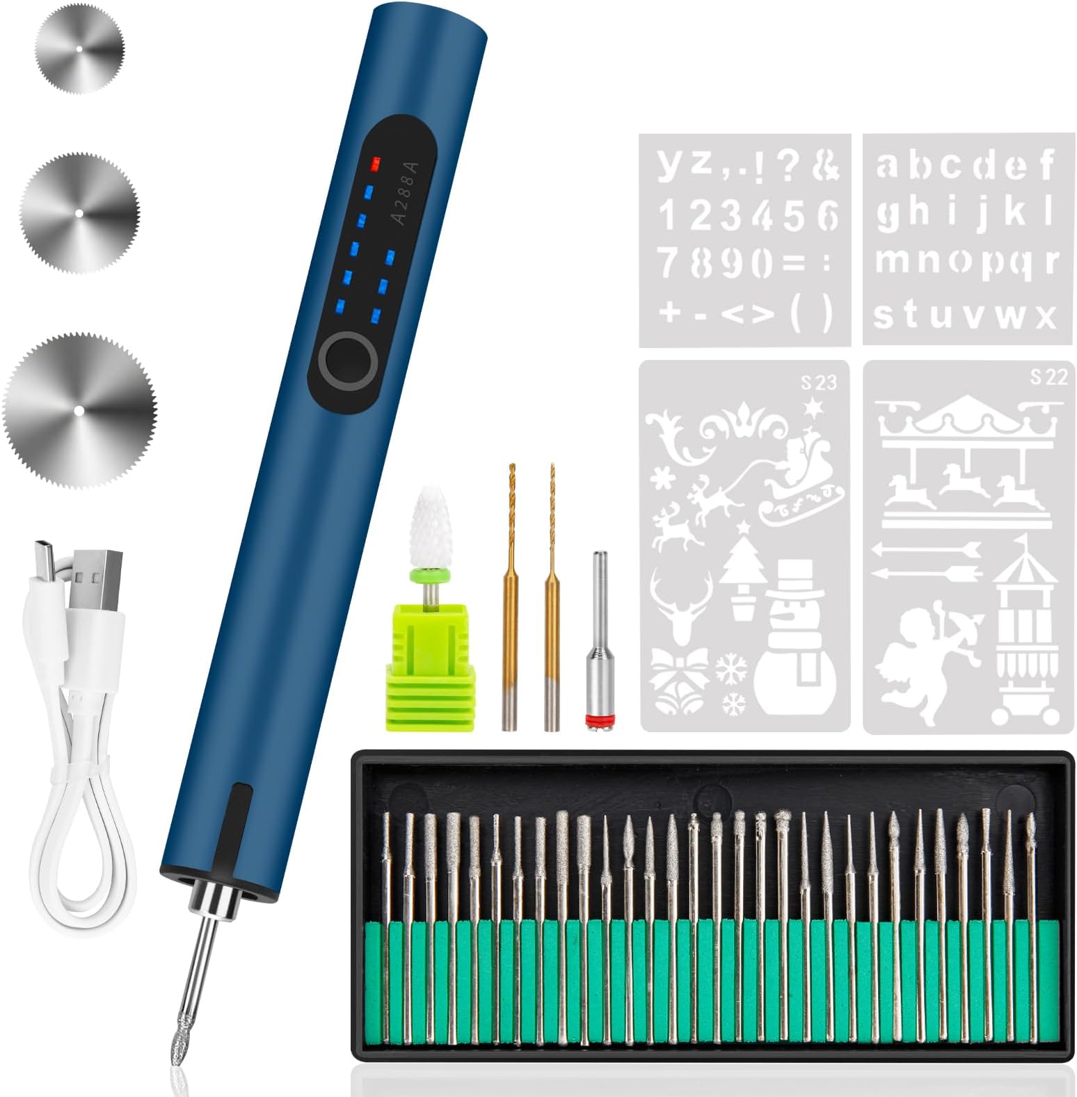 Engraving Pen with LED Light, Electric Engraving Pen with 37 Bits, USB Rechargeable Cordless Engraving Machine, Portable DIY Rotary Engraver for Jewelry Wood Glass Stone Carving (Blue)