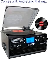 Vista 2 de Boytone BT-22B, tocadiscos Bluetooth, radio AM/FM, casete, reproductor de CD, 2 altavoces incorporados, capacidad de convertir vinilo, radio