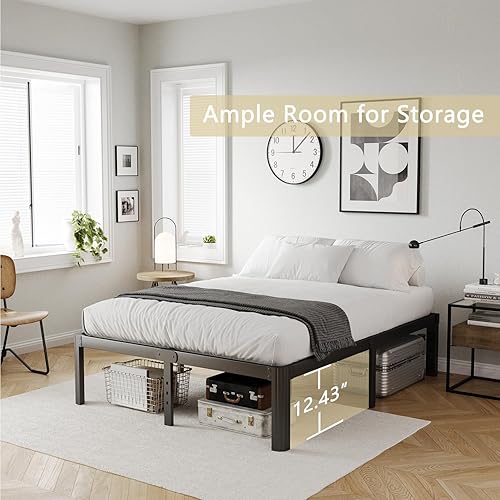 Miniatura 6 de KERAMIK Marco de cama Queen de 14 pulgadas de alto, no necesita somier, marco de cama de plataforma tamaño Queen de metal con borde redondo, fácil