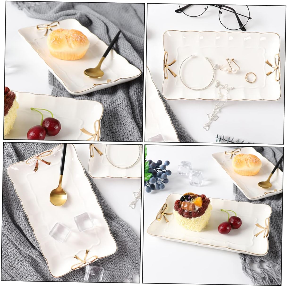 Zerodeko Ceramic Jewelry Dish Tray 7.87X4.72X0.66In Decorative Storage Organizer for Rings Necklaces Cosmetics Countertop Home