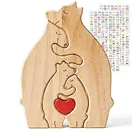 Personalized Wooden Bear Family Puzzle for 4-Person Family with DIY Name Stickers – Unique Gift for Mother's Day, Father's Day,Housewarming, Birthday Home Decor, 2 Sheets of Letters (A-Z)