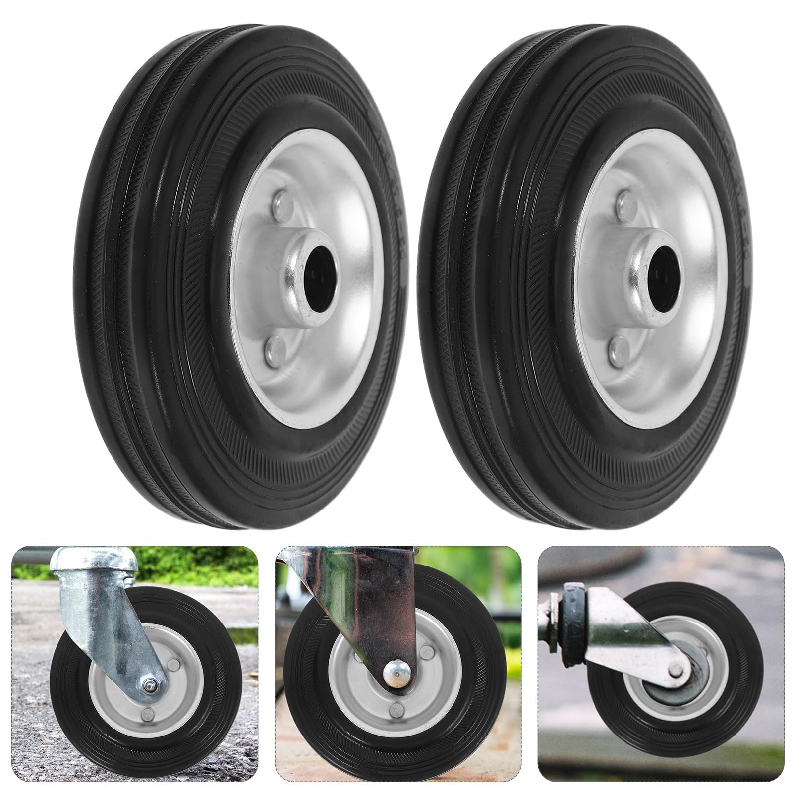 SHINEOFI Ruedas de Repuesto para Carretilla de Mano 2 Piezas, Goma Negra Rotación 360 Grados y Fácil Instalación para Carrito Utilitario y Remolque