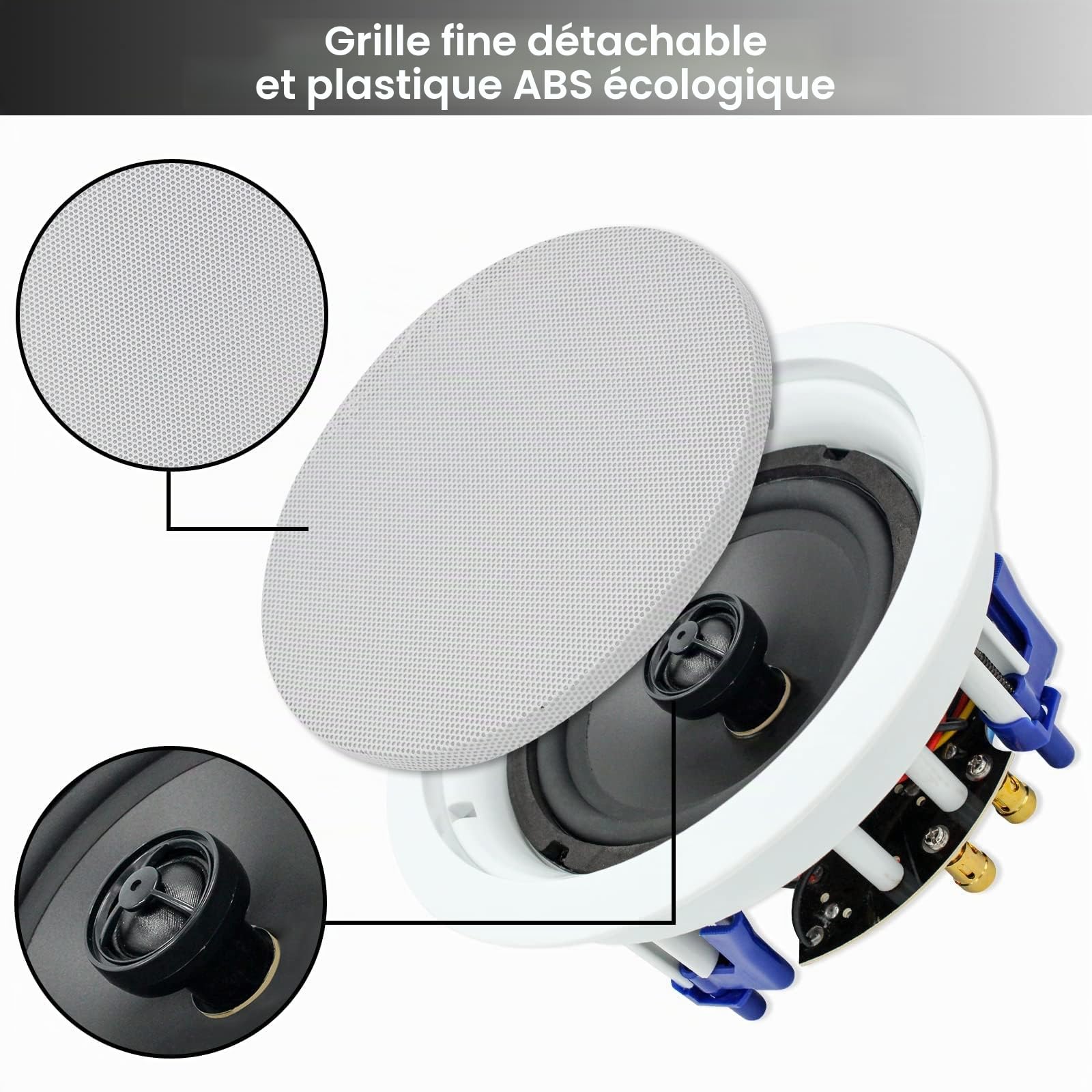 Herdio 6,5 Pouces Enceinte encastrable Plafond,320 Watts Haut-parleurs de Plafond Parfaits pour la Cuisine, la Salle de Bain, Le Salon