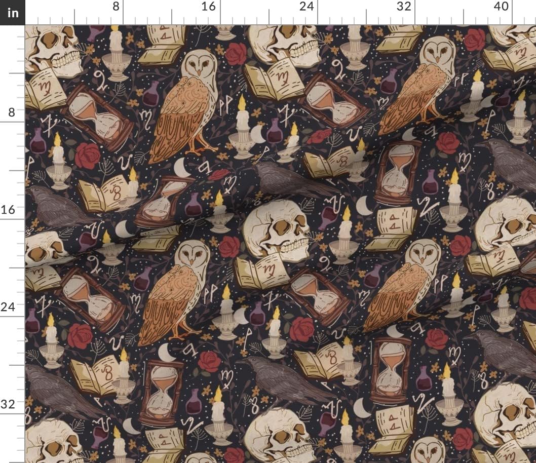 Spoonflower Fabric - Ancient Magic Dark Academia Aesthetic Owl House Candle Books Celestial Printed on Petal Signature Cotton Fabric by The Yard - Sewing Quilting Apparel Crafts Decor