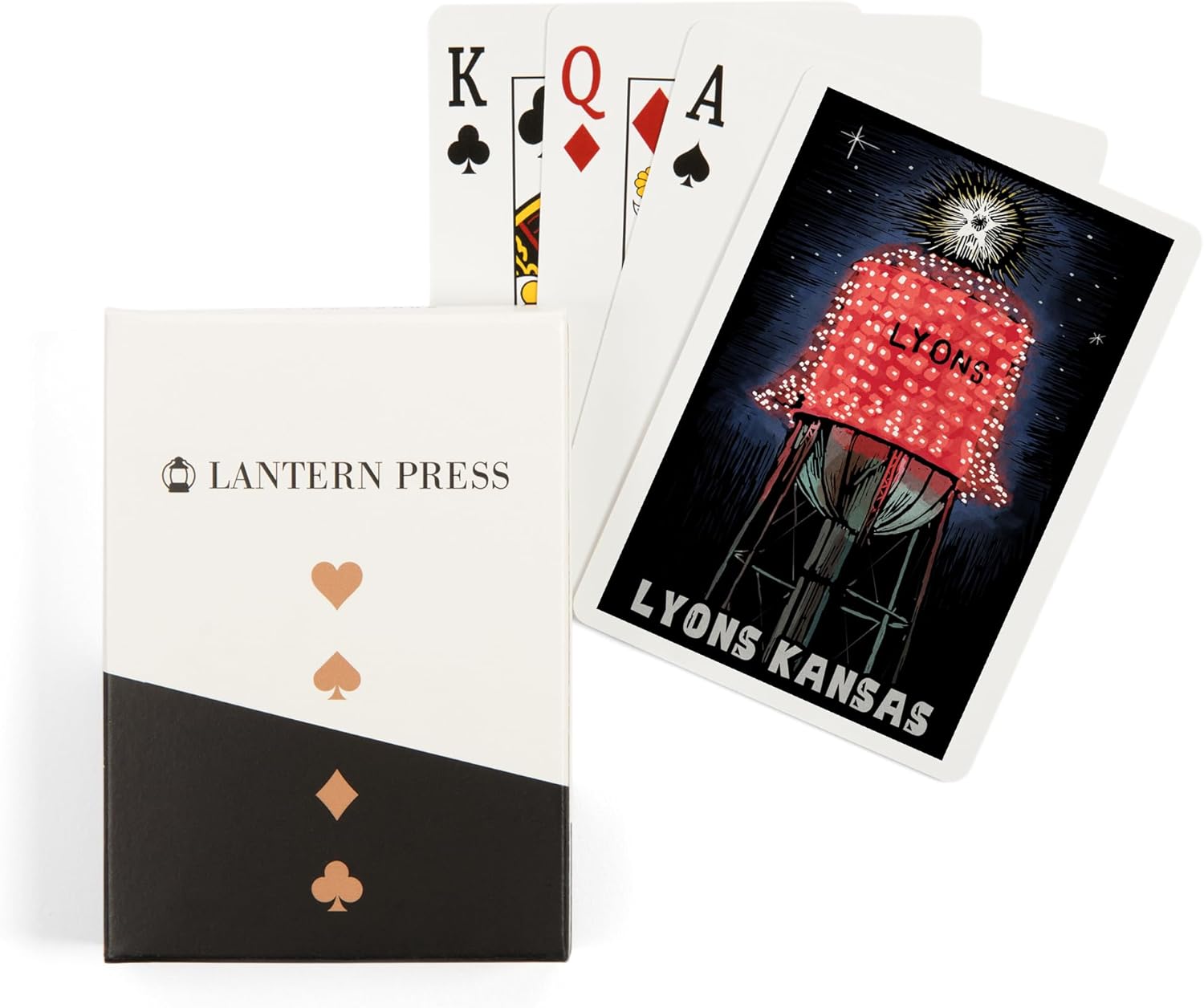 Lantern Press Lyons, Kansas, Watertower, Scratchboard, 52 Playing Cards for Adults, Poker Size Card Deck