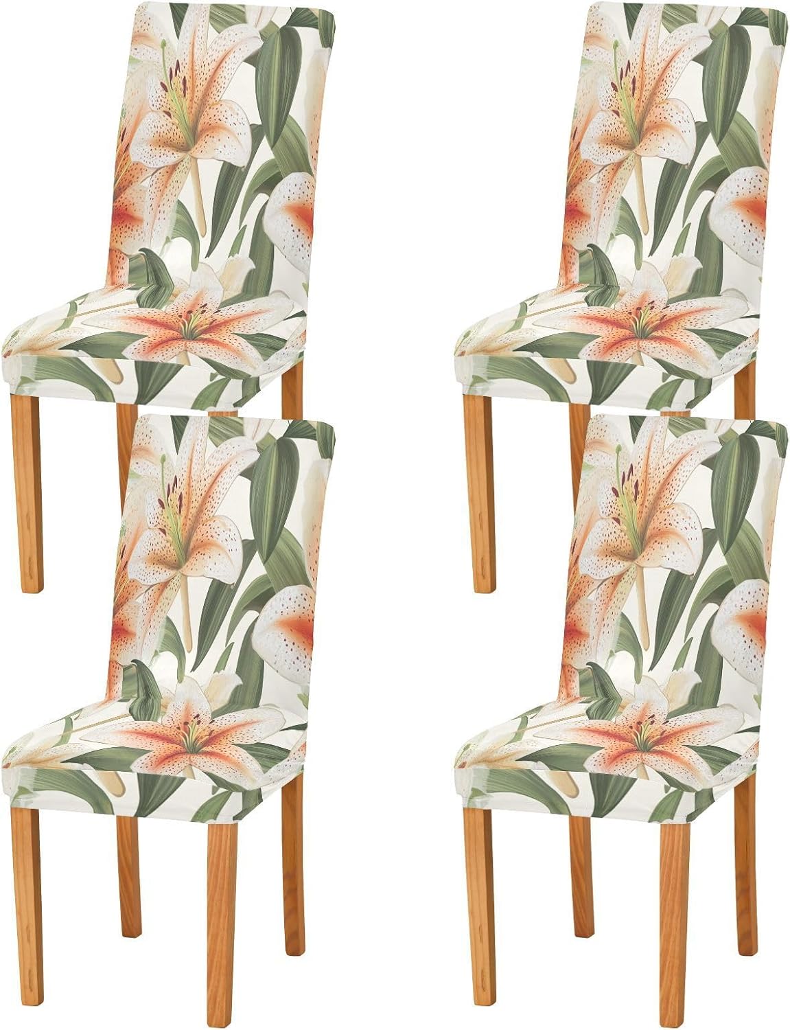 ALAZA Chair Covers for Dining Room, Beautiful Lily Summer Flowers Stretch Chair Cover Sets Chair Protector Removable Washable for Ktichen Restaurant Hotel