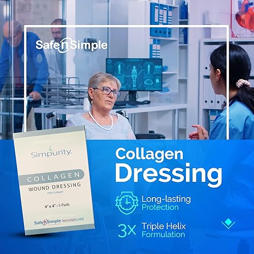 Miniatura 2 de Simpurity Almohadillas de apósito de heridas de colágeno 100% puro, vendajes de 4 x 4 para heridas, suministros médicos suaves y cómodos para el