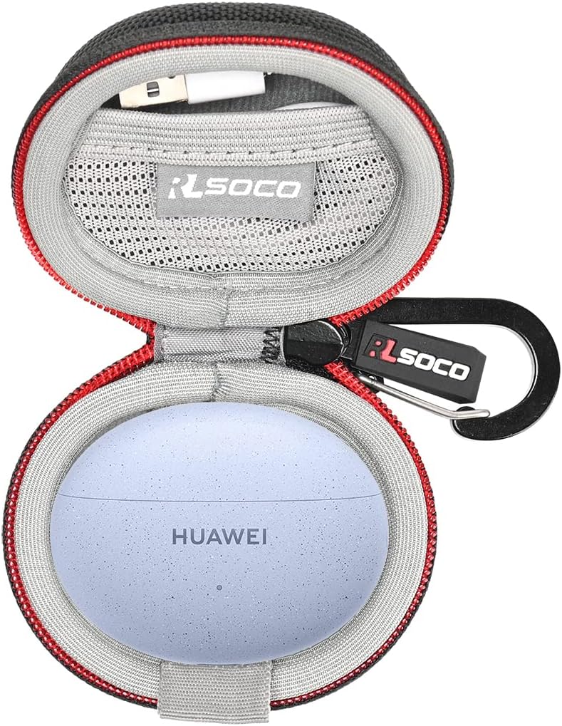RLSOCO Hard Case for Huawei FreeClip/FreeBuds 5i/FreeBuds 6i Wireless Earbuds | Travel Organzier Case Cover Shockproof, Dustproof, Water-Resistant Storage Pouch with Sturdy Metal Hook (Case Only)