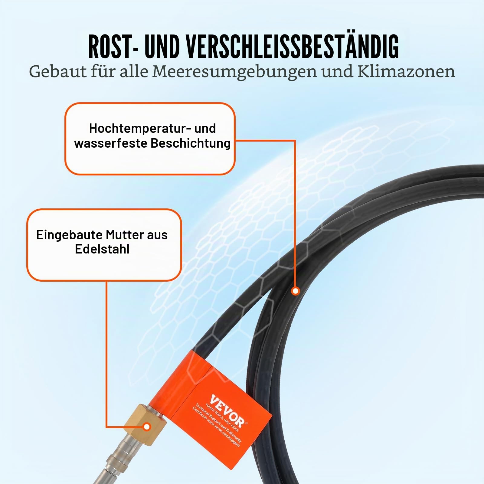 VEVOR Bootslenkkabel, 520 cm Außenbord-Marine-Drehlenkkabel, 500 kg Hohe Zugfestigkeit, Stahllenkradkabel, Kompatibel mit den Meisten Einzelstations-Außenbordsteuersystemen Schwarz