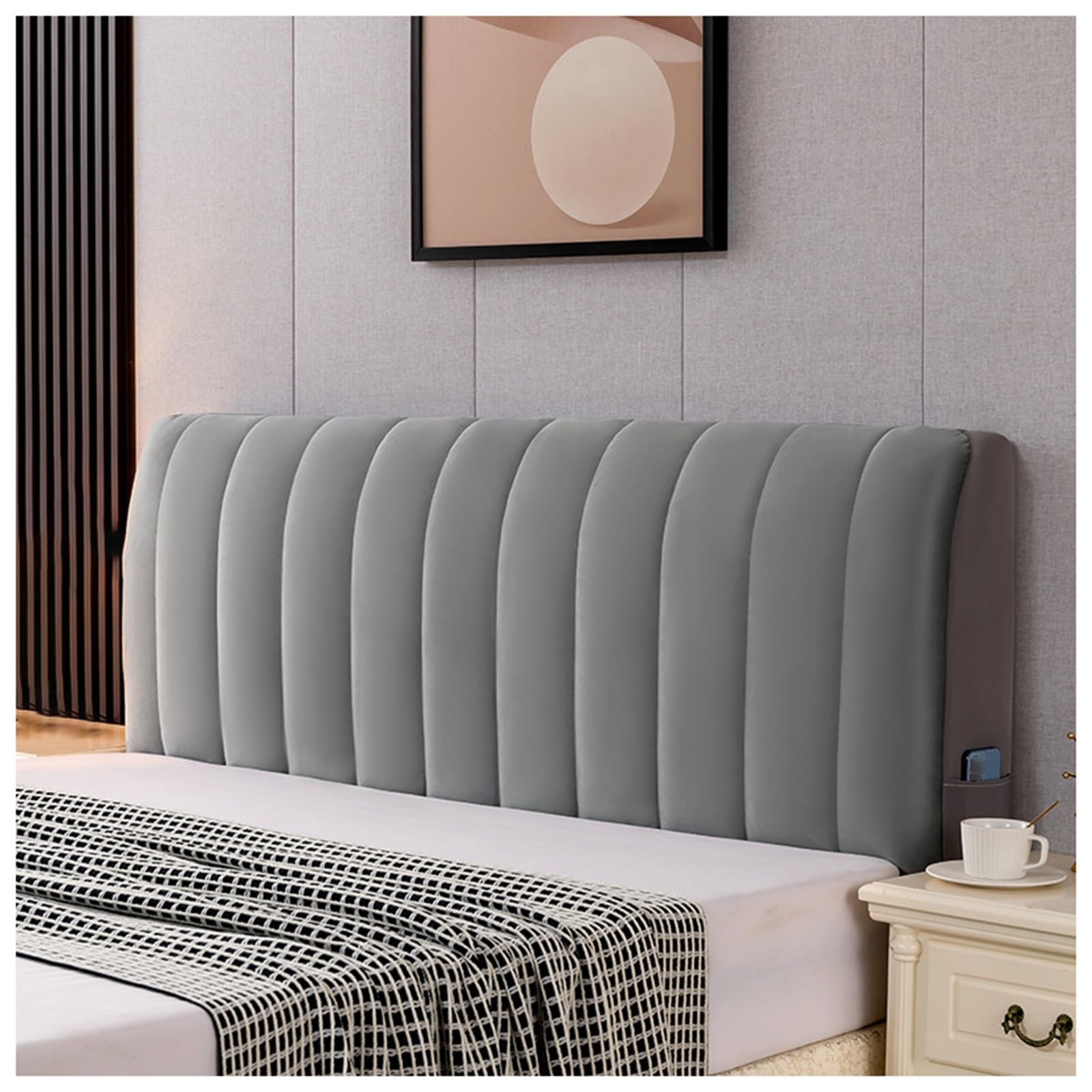 YUEZHONG Bed Headboard Cover, Velvet Bed Headboard Cover for Full Queen Size, Quilted Thicken Headboard Padding Protector Cover Bedroom Decor, Washable(Light Gray,150x60cm/59x24in)