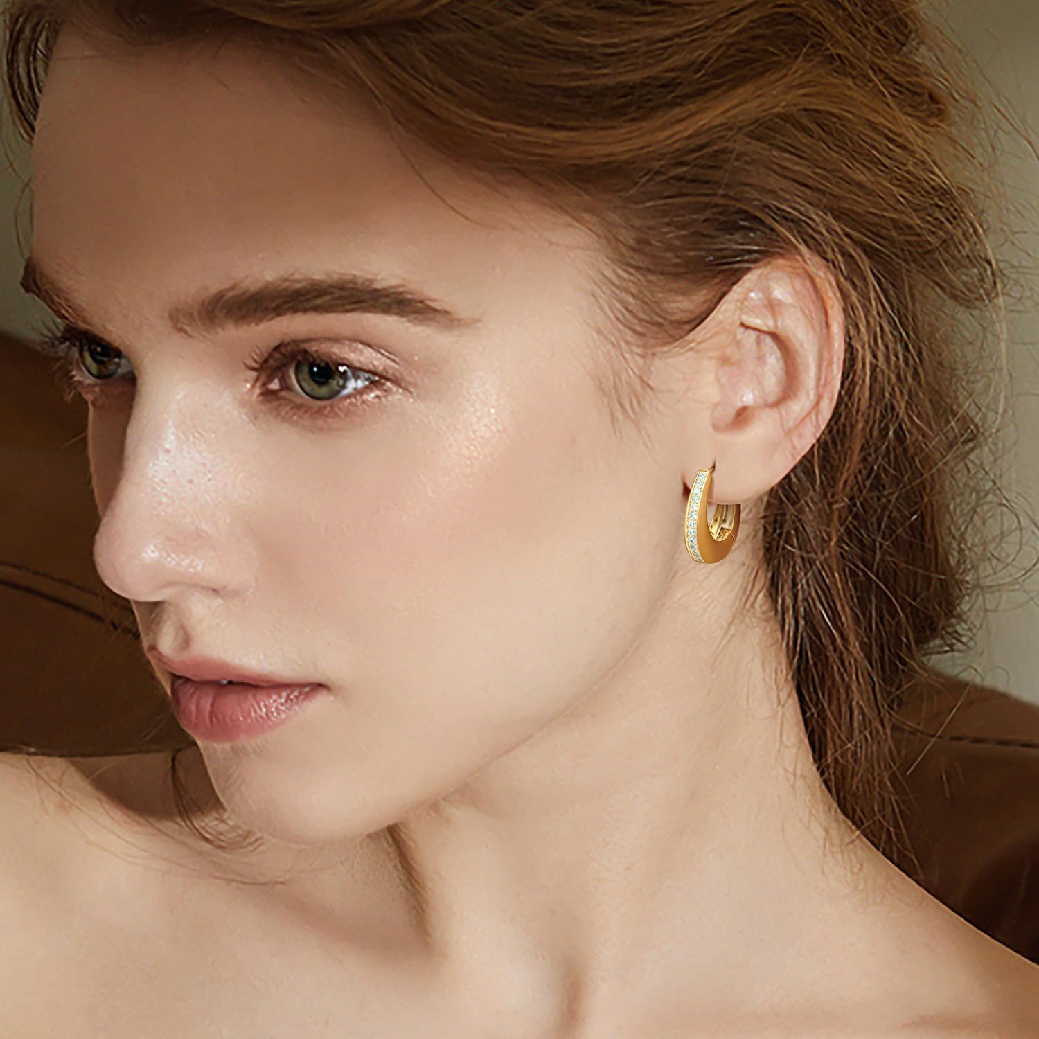 Gold Hoop Earrings for Women 14K Gold Hoop Earrings for Women Hoops Earring for womens Shape with a Line of Accented Bright Cubic Zirconia Cute Dainty Trending Hoops Earring for Womens 23mm - Image 5