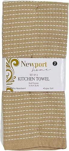 Miniatura 6 de Toallas de cocina blancas de gran tamaño 100% algodón, suave, absorbente, surtido de rizo acanalado, juego de 4 multiusos para uso diario (beige